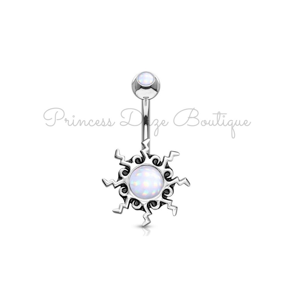 Tribal Sun Illuminating Clear Center Stone‎ Belly Button Ring